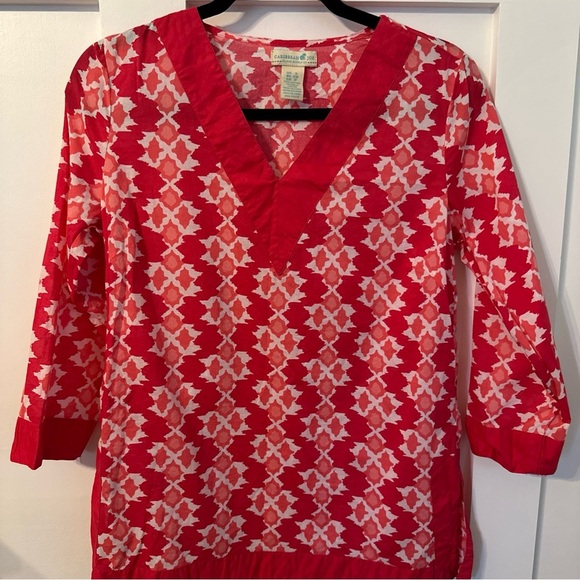 Caribbean Joe Women’s Tunic Top Blouse Size Small Swim Cover Up Pink White - Picture 2 of 9